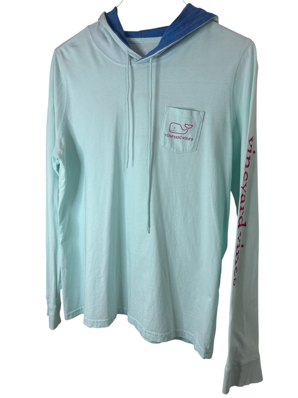 Vineyard Vines Light Aqua Hoodie Tee with Blue Lining - Large